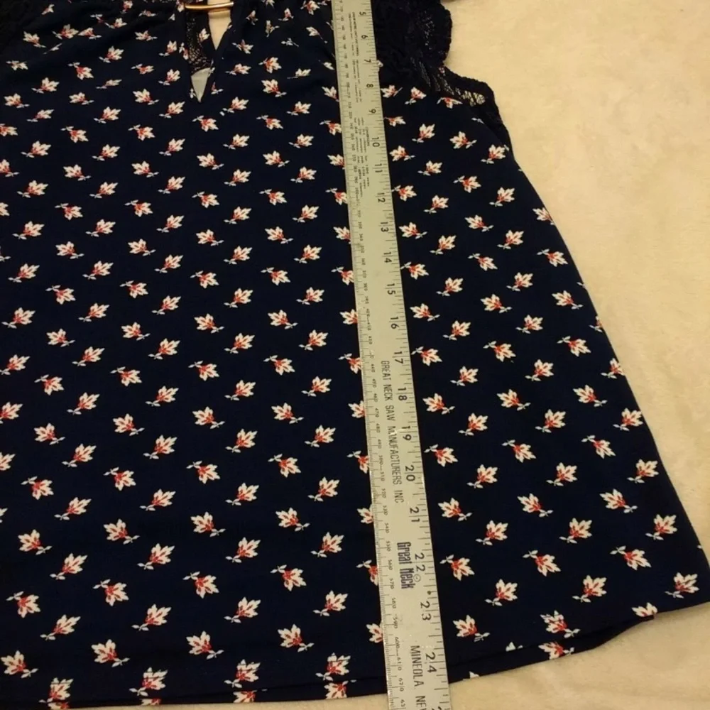 Heart Soul Navy Blouse with Lace Sleeves
